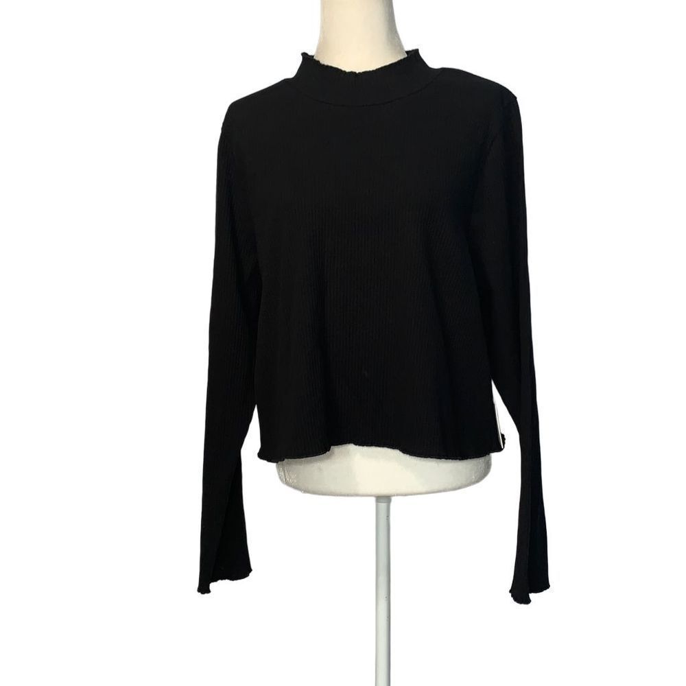 GOOD American Black Essential Ribbed Mock Neck Long Sleeve Bodycon Top Size 8 (5
